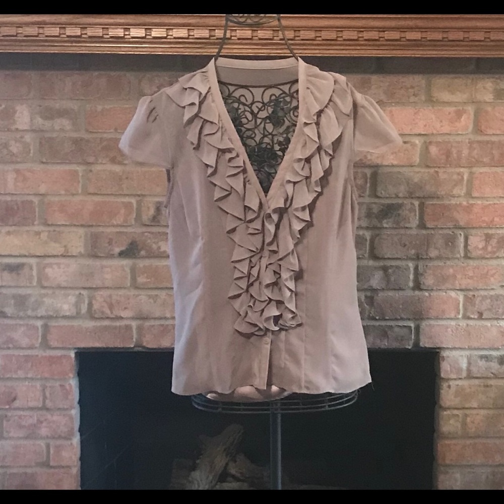 Nicole Miller Sz. 6 Taupe Top w/ Cap Sleeves